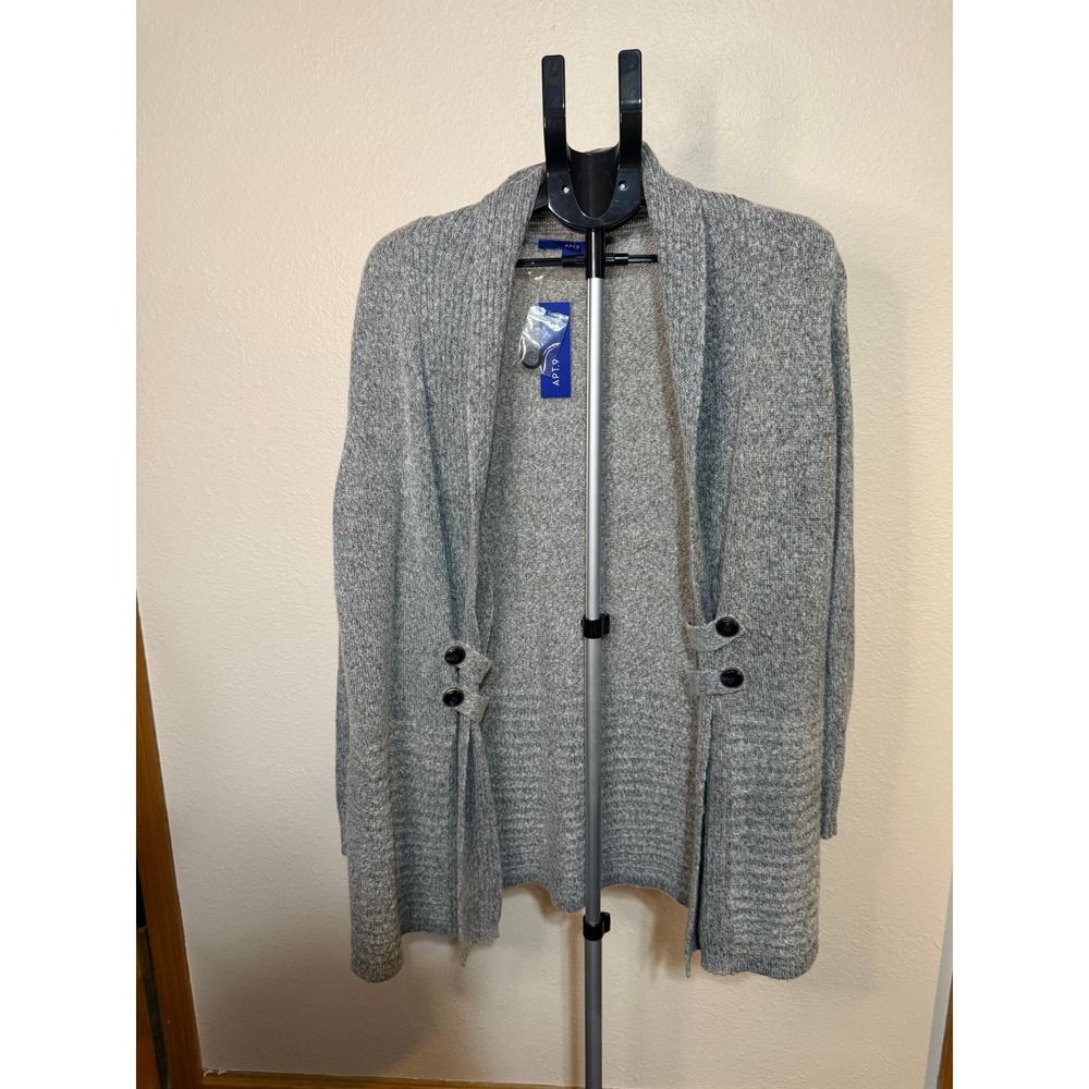 Apt. 9 Womens Heather Grey Open Front Cardigan Sweater Size Large NWT 0203V13